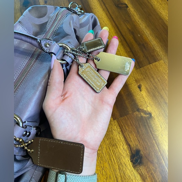 Coach Purple Monogram Satchel Handbag with Strap Handle - Picture 9 of 12